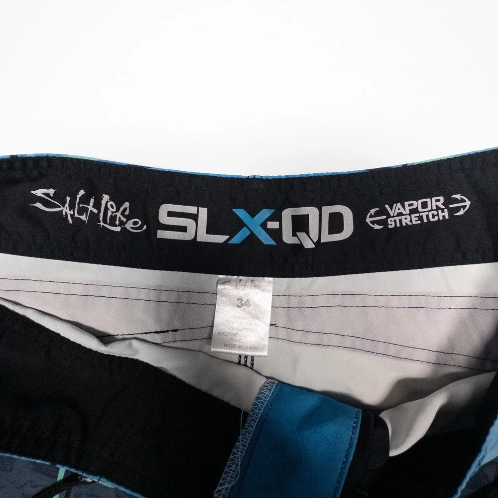 Salt Life Plaid Board Shorts SLX-QD Vapor Stretch Swim Trunks‎ Blue Size 34